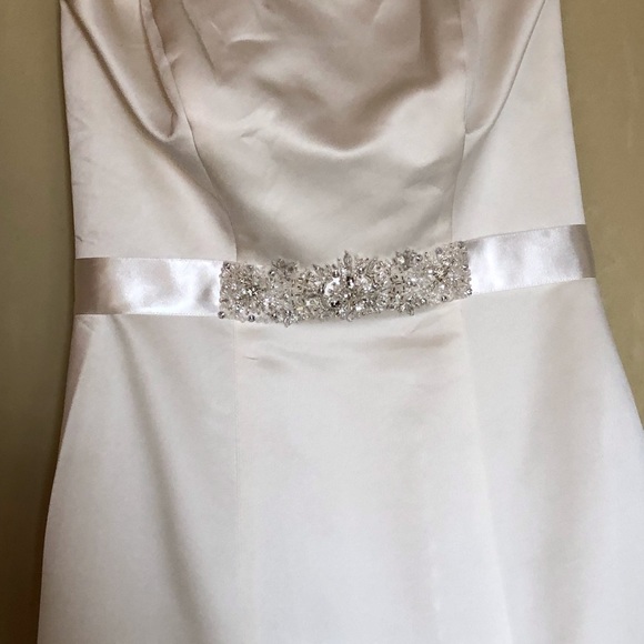 Pre-owned David’s Bridal - Strapless Trumpet Wedding Dress with Ribbon Waist - Picture 4 of 16